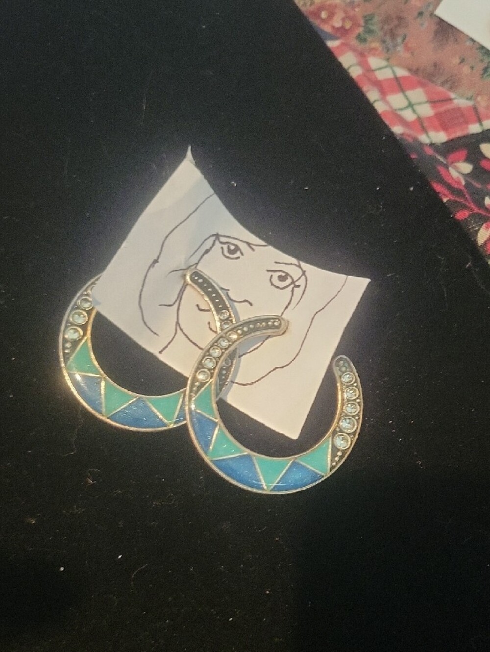 Handcrafted Blue-Green Crescent Hoop Earrings - Women Jewelry - Picture 2 of 3